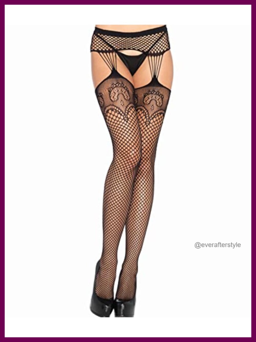Fishnet Stockings With Attached Garter Belt Lace Top Hosiery